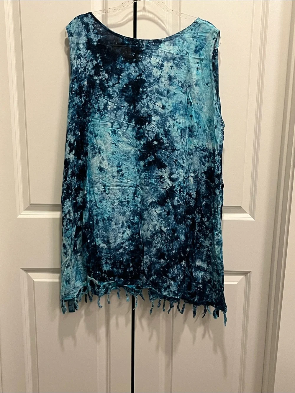 Tie-Dye Button Front Sleeveless Top Swim Cover 3X Raw Hem Tie Back Boho Resort - Picture 2 of 11